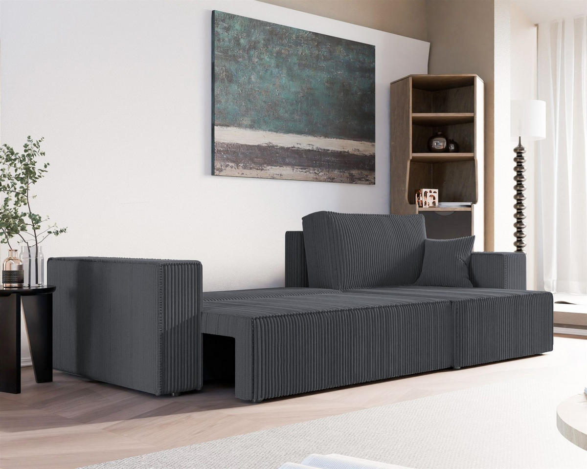 ECKSOFA Adara Max Mit Schlaffunktion - Dunkelgrau, Holzwerkstoff/Textil (145/276cm) - Fun Möbel