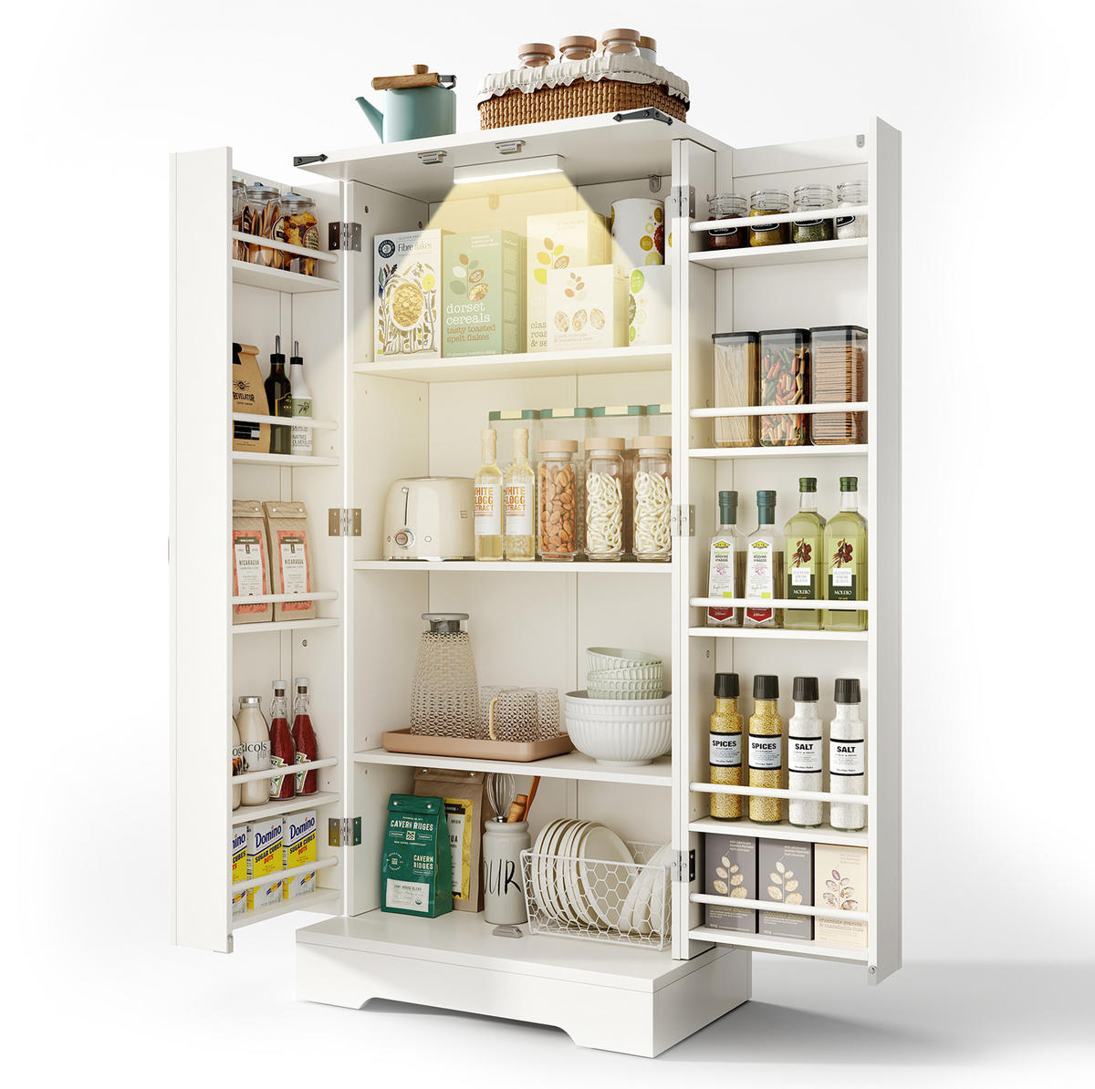BUFFET 60/35/128,5 cm aus MDF und Holzwerkstoff mit LED-Beleuchtung Weiß - Weiß, Holzwerkstoff (60/128/35cm) - Modenvie
