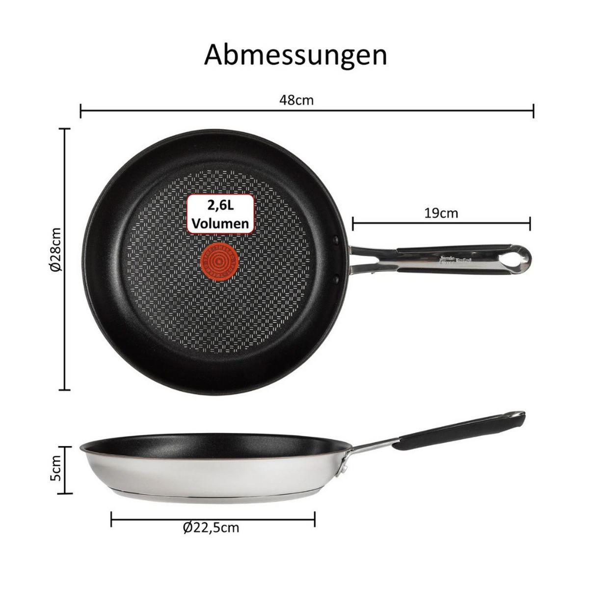 BRATPFANNE E76 28 cm Silber Schwarz Induktion Antihaft Set - Silberfarben/Schwarz, Metall - Tefal