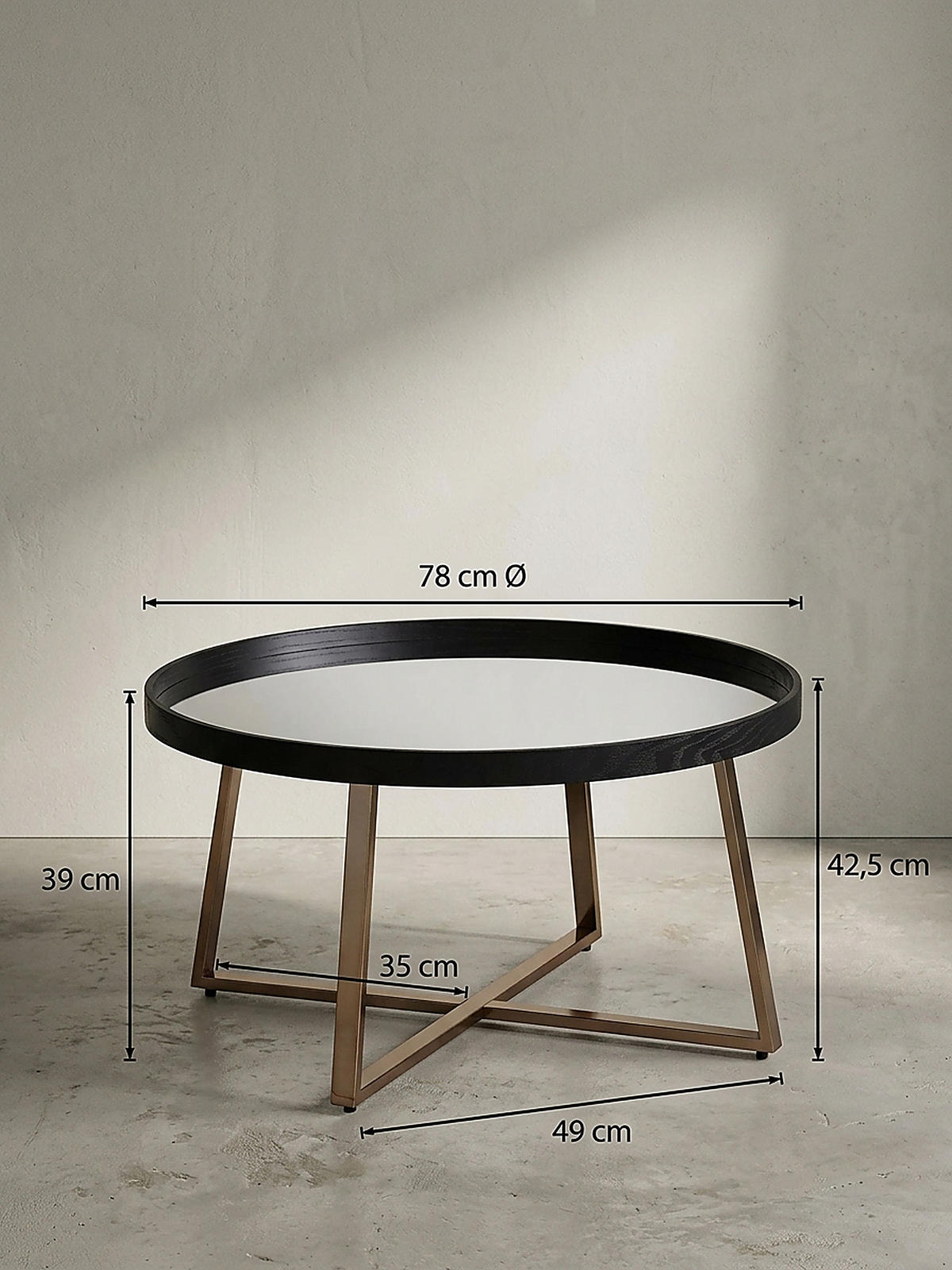 COUCHTISCH Rund in Gold, Material aus Metall und Glas, 78x42,5 cm - Goldfarben/Schwarz, Glas/Metall (78/78/42cm) - KADIMA DESIGN