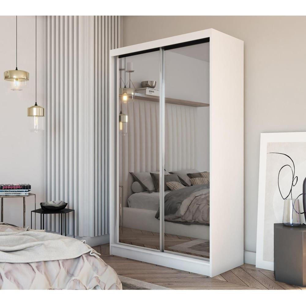 SCHWEBETÜRENSCHRANK Debra 120/216/61 weiß mit Spiegel und Schubladen - Weiß, Holzwerkstoff (120/216/61cm) - Beautysofa