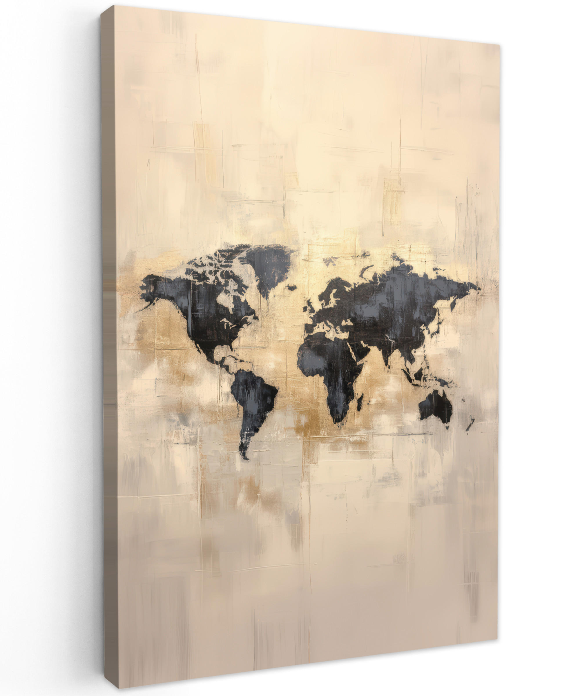 LEINWANDBILD Weltkarte - Gold - Schwarz - Abstrakt 90x140 cm - Kupferfarben, Textil (90/140cm) - MuchoWow