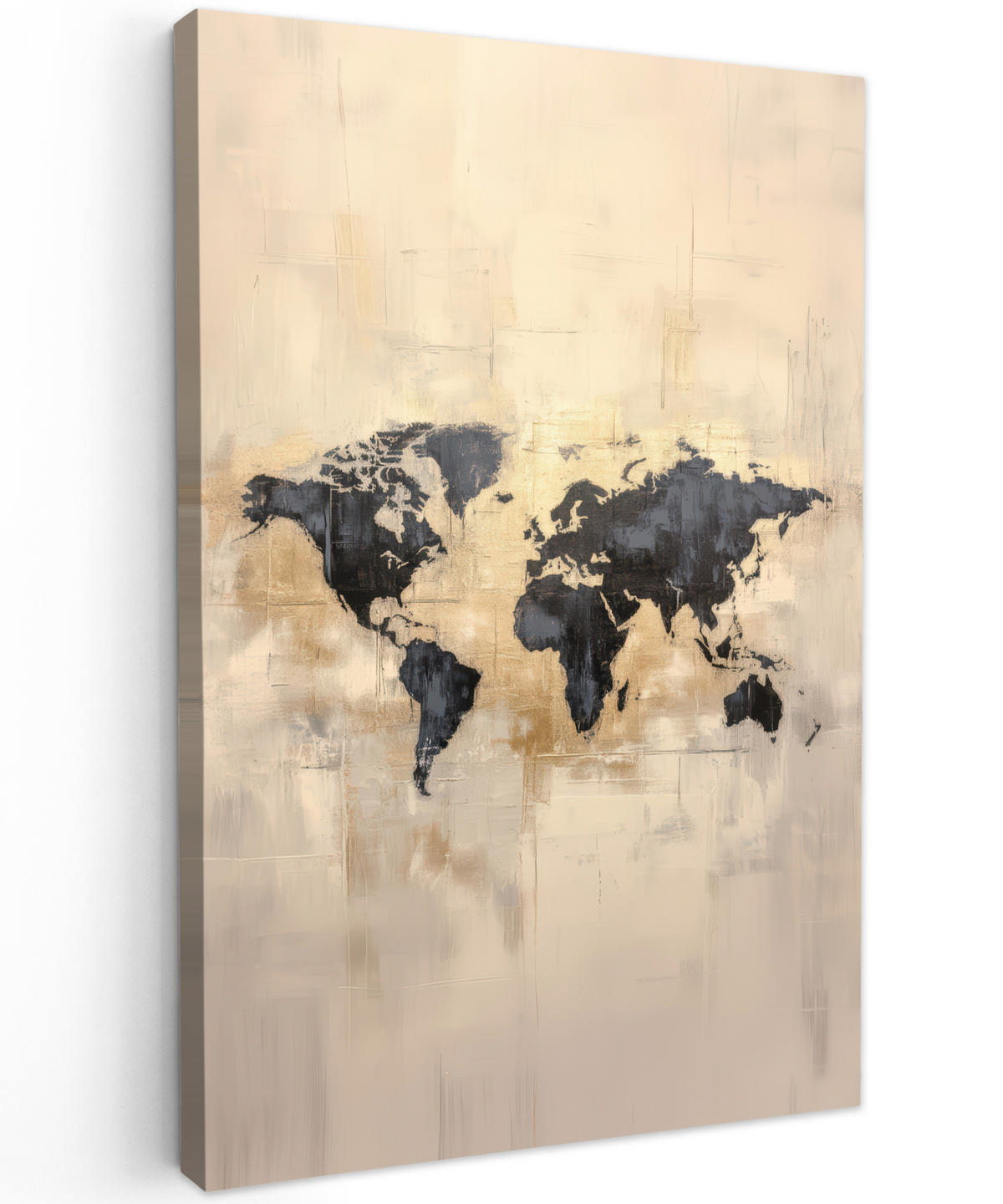 LEINWANDBILD Weltkarte - Gold - Schwarz - Abstrakt 90x140 cm - Kupferfarben, Textil (90/140cm) - MuchoWow