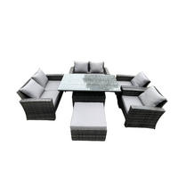 GARTENMÖBEL-SET HÖHENVERSTELLBARER ESSTISCH SESSEL SOFA MIT HOCKER Polyrattan Dunkelgrau Gemischt 7-Sitzer - Dunkelgrau, Metall - Fimous