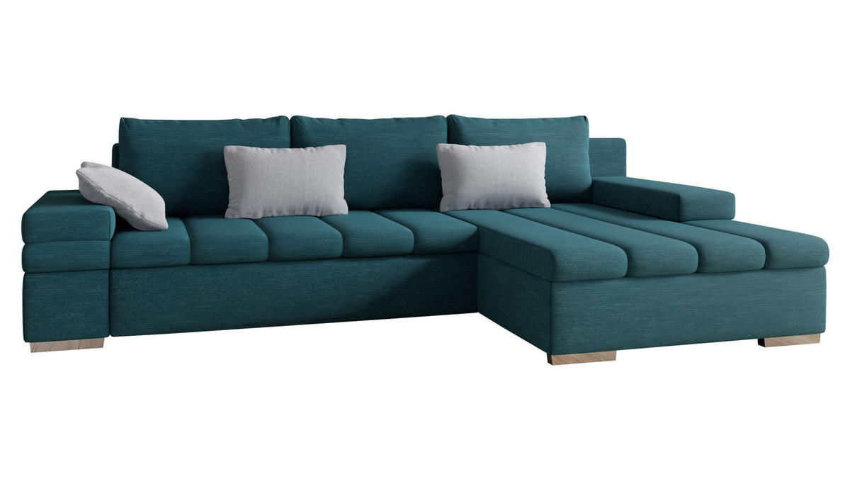 ECKSOFA Bangkok Premium, Seite: Rechts - Türkis/Silberfarben, Holz/Textil (310/175cm) - MIRJAN24