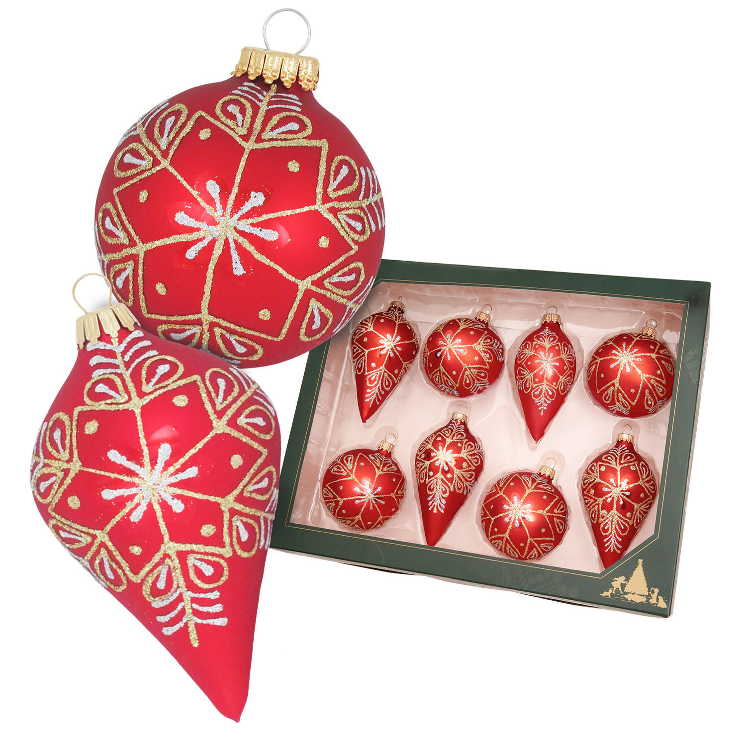 CHRISTBAUMKUGELN Kristalltropfen Rot 10cm (Glas / 8 Stk.) - Rot, Glas (7/10/7cm) - Krebs Glas Lauscha