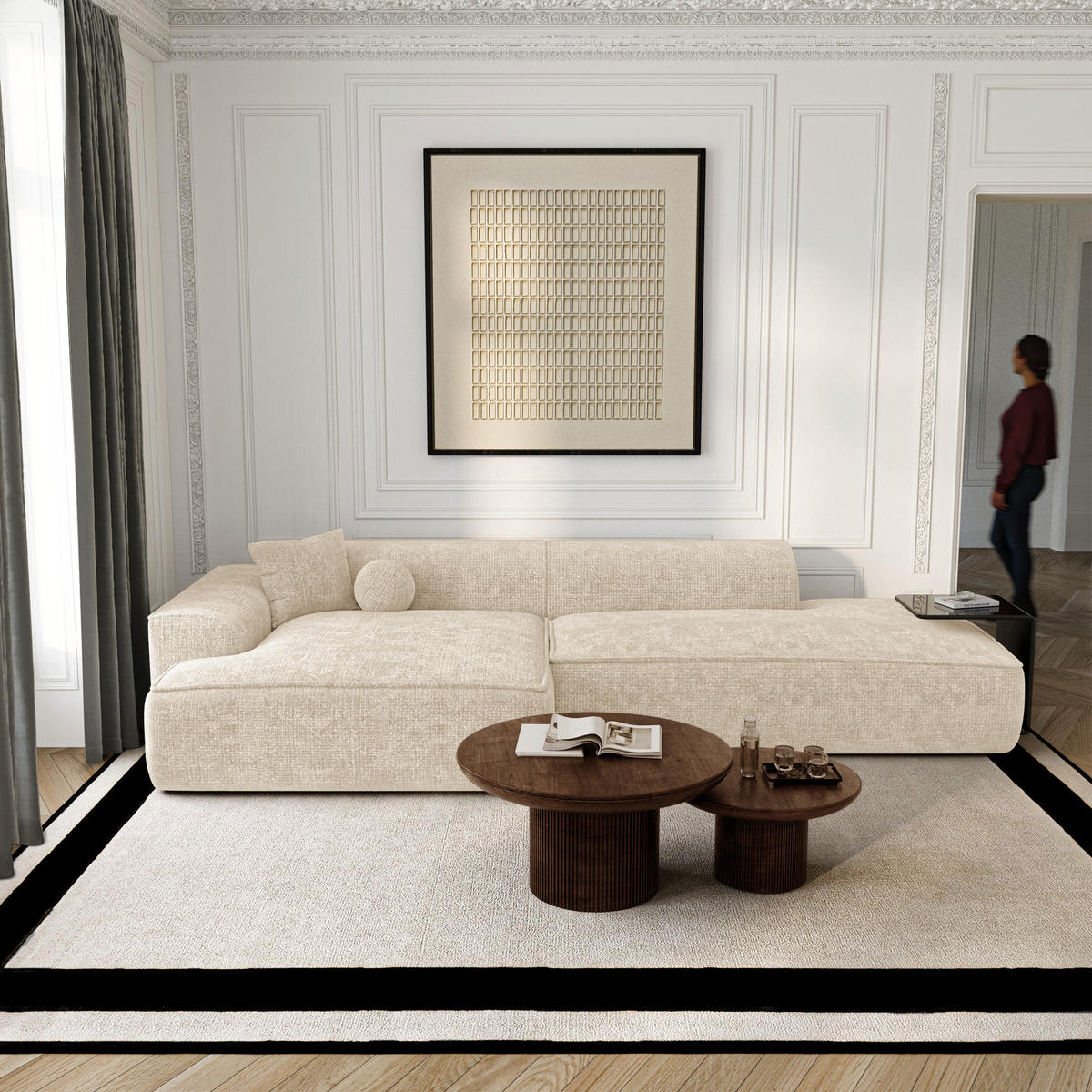 ECKSOFA (links) HANA Strickvelours Creme 300cm - Creme, Textil (300/155cm) - Premium Interiors