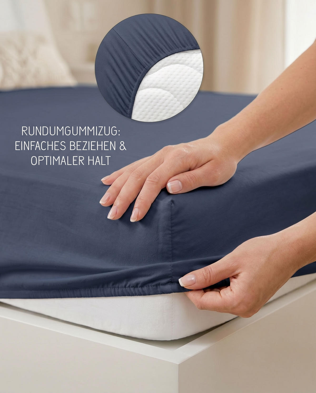 SPANNBETTTUCH Premium Jersey marine, 180x200 cm - 200x200 cm - Dunkelblau, Textil (200/200cm) - biberna
