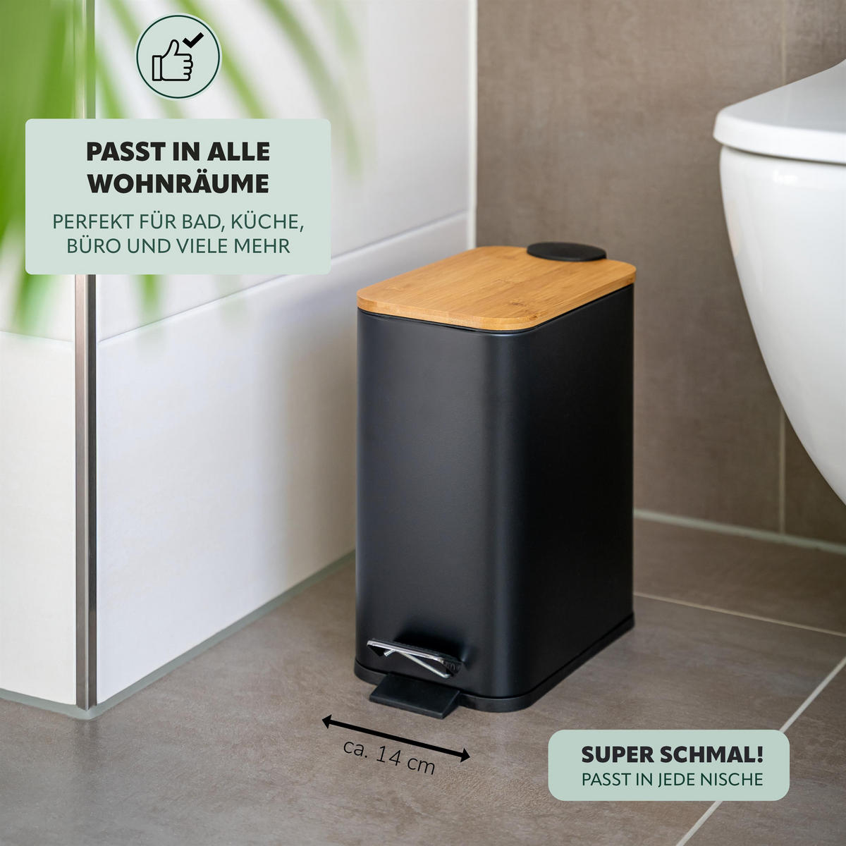 ABFALLEIMER, schwarz - Schwarz, Metall (14/28.5/30cm) - bremermann