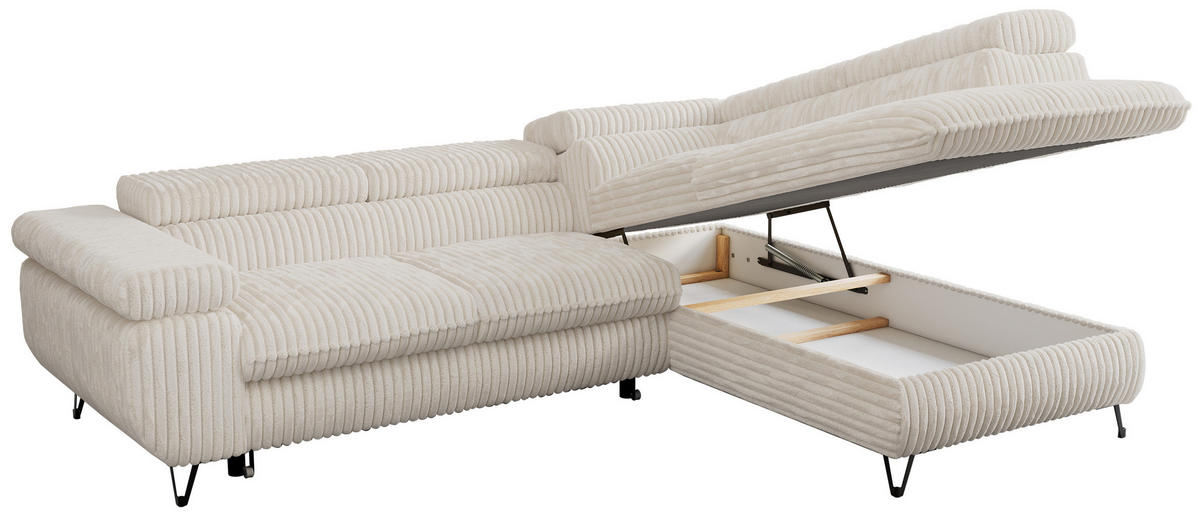 ECKSOFA PETER L Beige Cord - Rechts Seite - Beige/Schwarz, Textil/Metall (273/208cm) - MKS