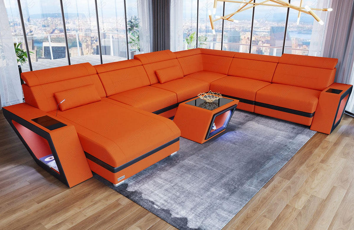 WOHNLANDSCHAFT Catania Orange Schwarz Mikrofaserstoff - Orange, Kunststoff (349/89/264cm)