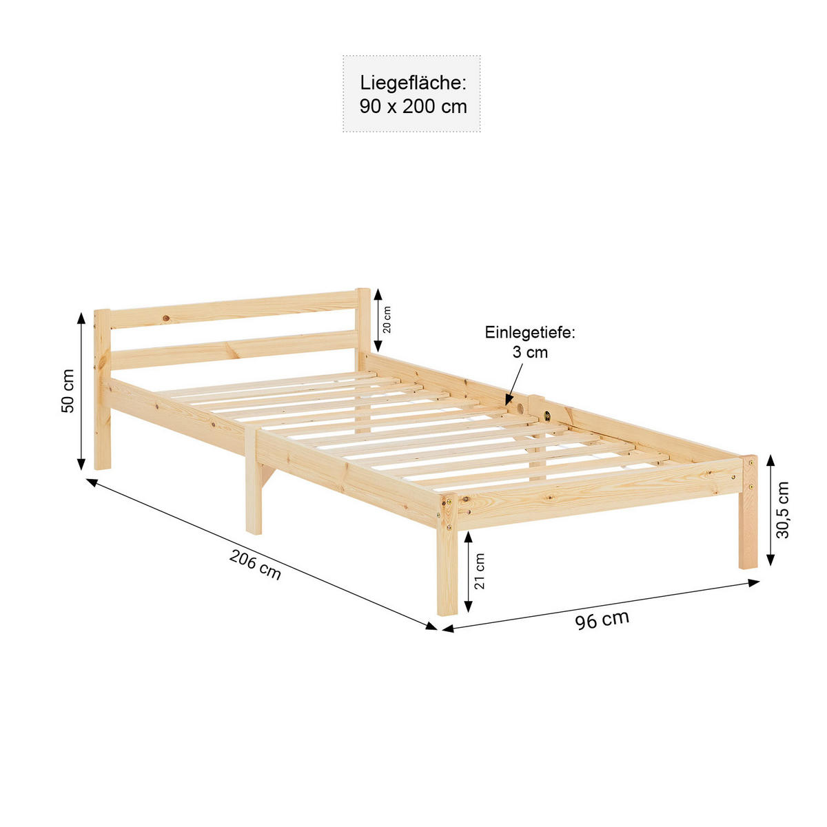 HOLZBETT Natur 90/200 cm mit Lattenrost - Braun, Holz (90/200cm) - Homestyle4u