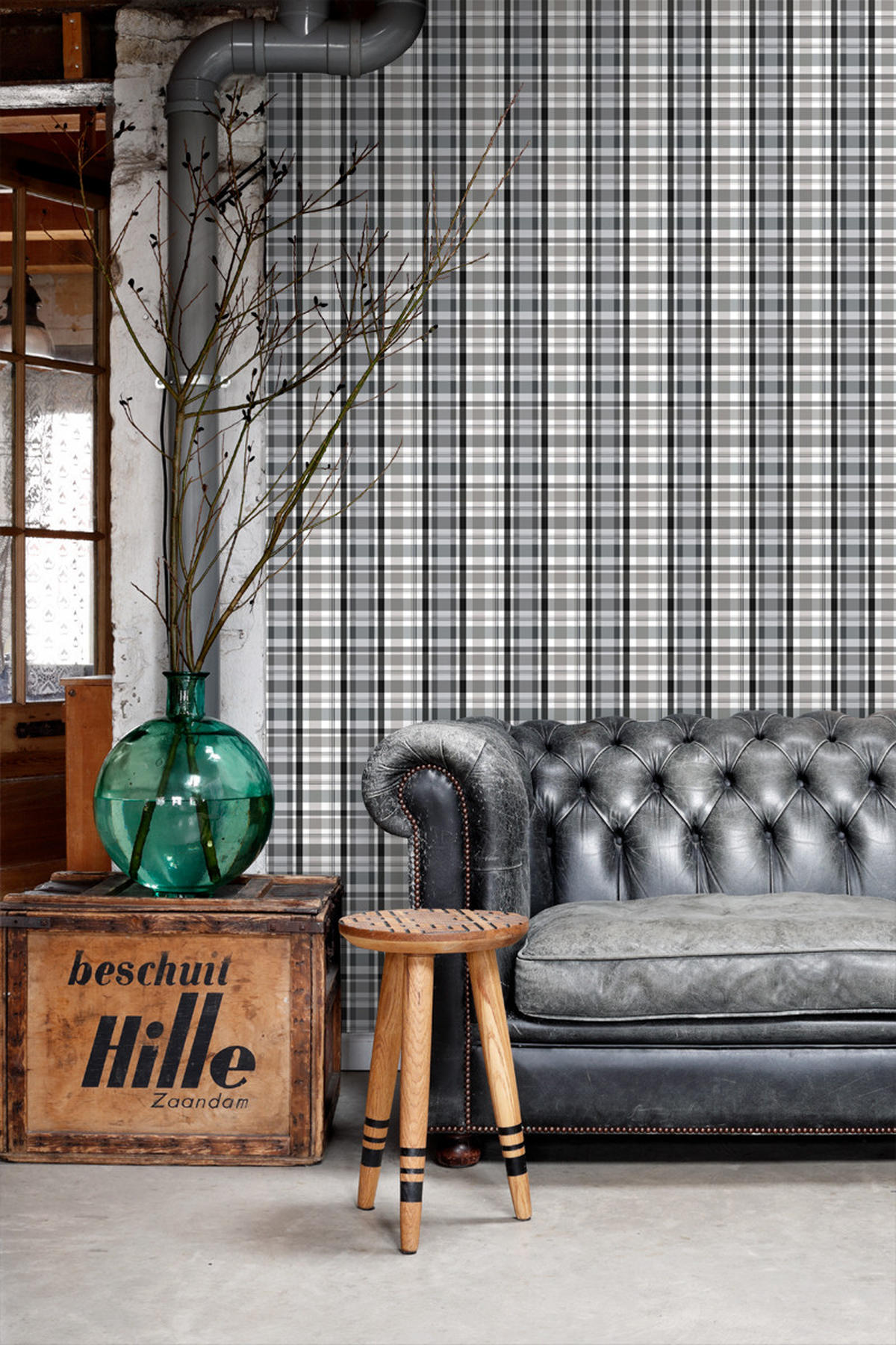 TAPETE Karomuster 53 cm x 10.05 m - Schwarz, Papier (53/1000cm) - ESTAhome