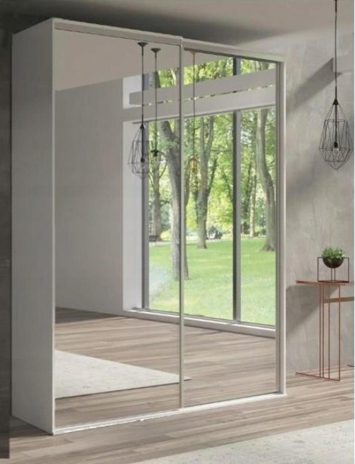 SCHIEBETÜRENSCHRANK - Kleiderschrank BORA 204 mit 2 Spiegel - Weiß - Weiß, Holzwerkstoff (204/244/62cm) - Möblo