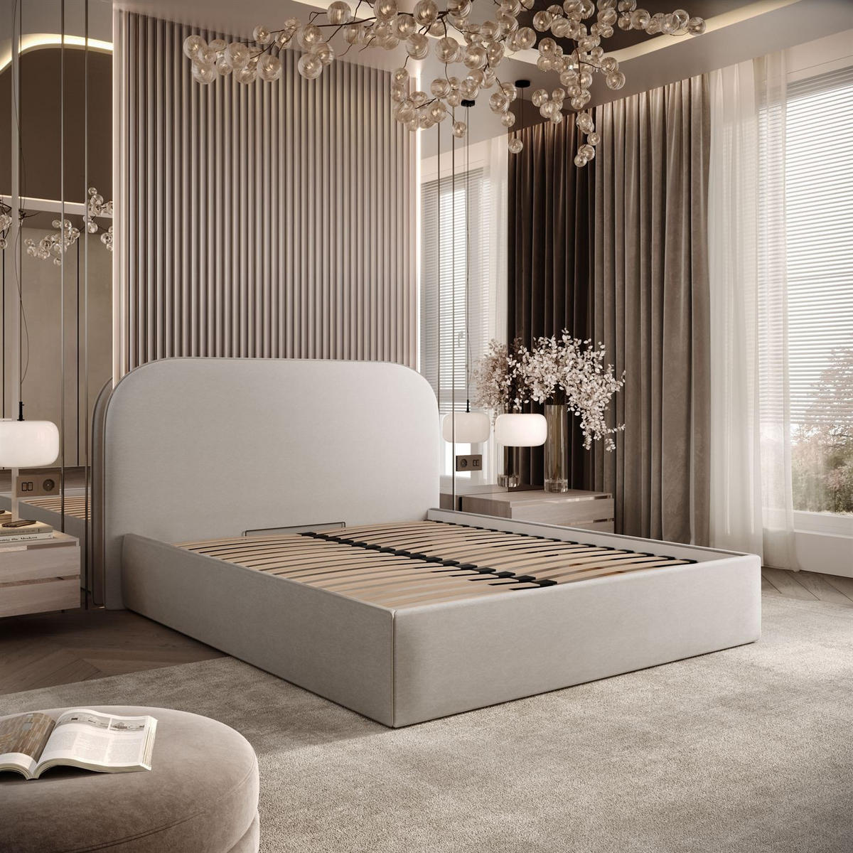 POLSTERBETT OLIMPIA mit Bettkasten 140x200, Castel 80 - Alufarben, Textil (140/200cm) - Lookway