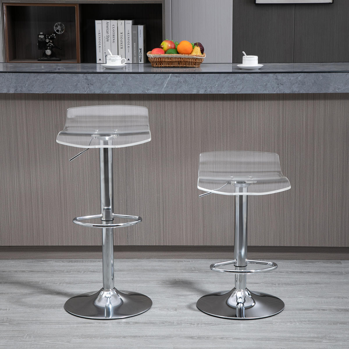 BARHOCKER 2er-Set DE-14697 höhenverstellbar mit Fußstütze Transparent - Transparent, Metall (39/87/39cm) - ComfortXL