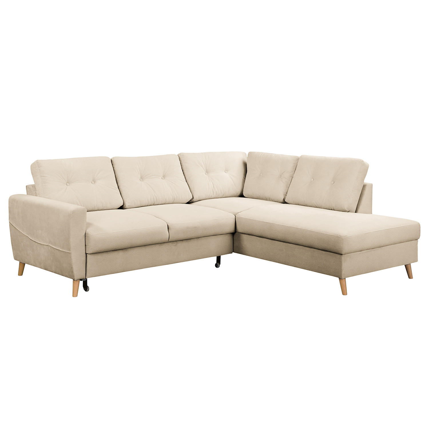 ECKSOFA mit Ottomane - Beige/Braun, Holz/Textil (230/200cm) - home24