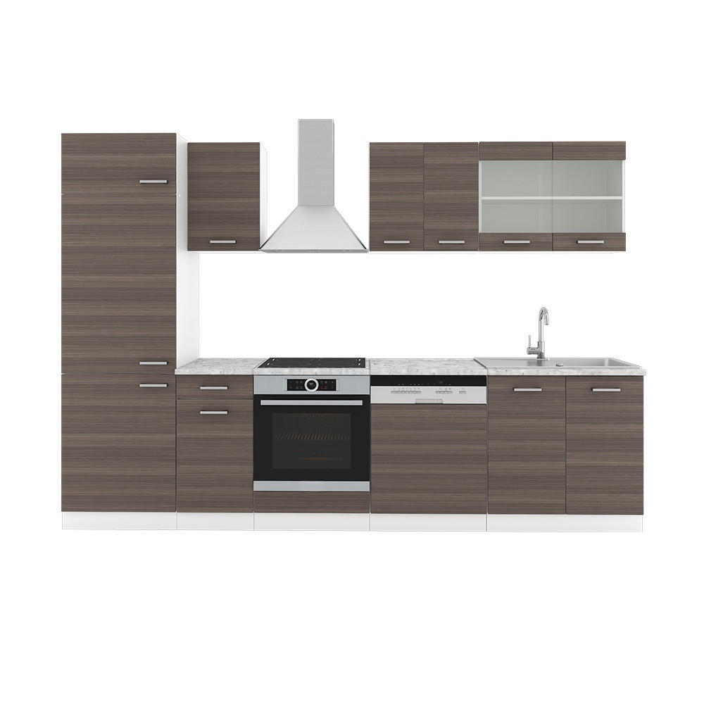 KUHINJSKI BLOK R-Line Dragocena siva/bela 300 cm z delovno površino - siva/bela, leseni material (300/81.6/60cm) - Vicco
