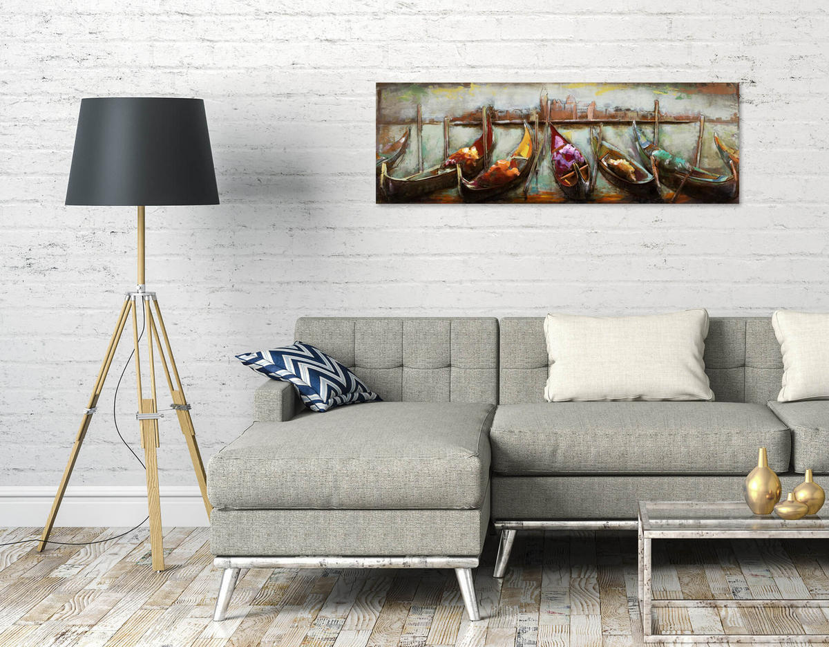 METALLBILD Blau 120/40 cm - Blau/Beige, Metall (120/40cm) - KUNSTLOFT