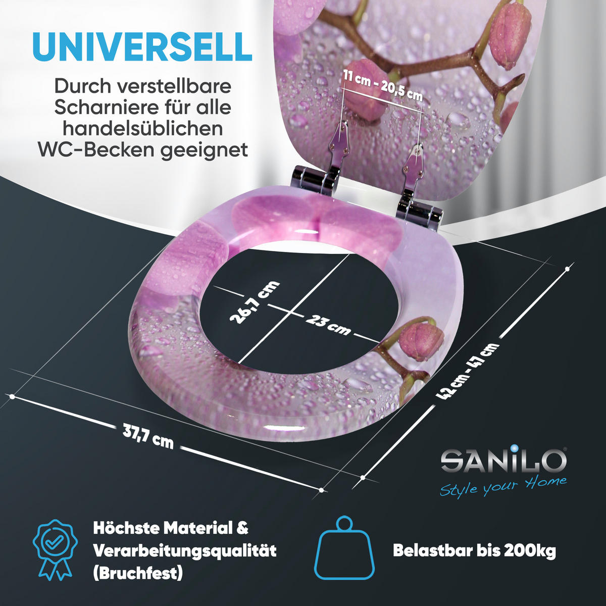 WC-SITZ mit Absenkautomatik Blooming - Pink, Holzwerkstoff (38/6/47cm) - Sanilo