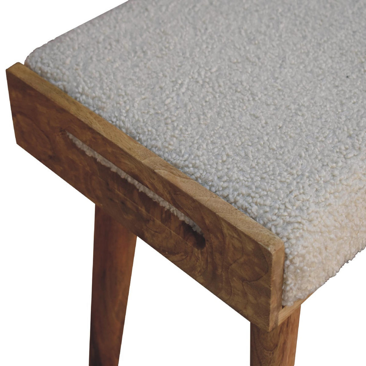 FUSSHOCKER Bouclé Creme Tablett-Stil, Nordische Beine - Beige, Holz (50/52/35cm) - Artisan Furniture