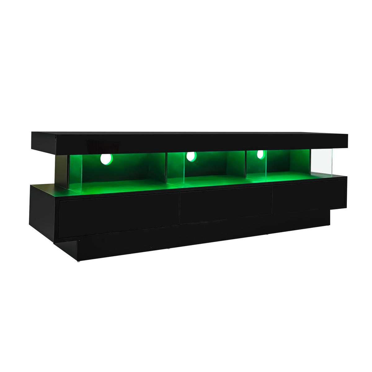 TV-SCHRANK in Schwarz Hochglanz mit 3 Glasablagen und LED 160/38/50.5 cm - Schwarz, Holzwerkstoff (160/50.5/38cm) - Redom