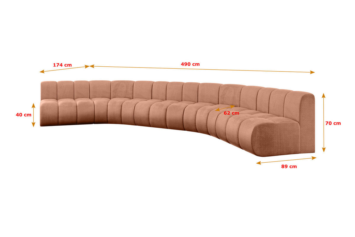 WOHNLANDSCHAFT modulares Sofa Montra-U1 - 490x174x70 cm Apricot - Koralle, Holzwerkstoff/Textil (490/70/174cm) - ALTDECOR