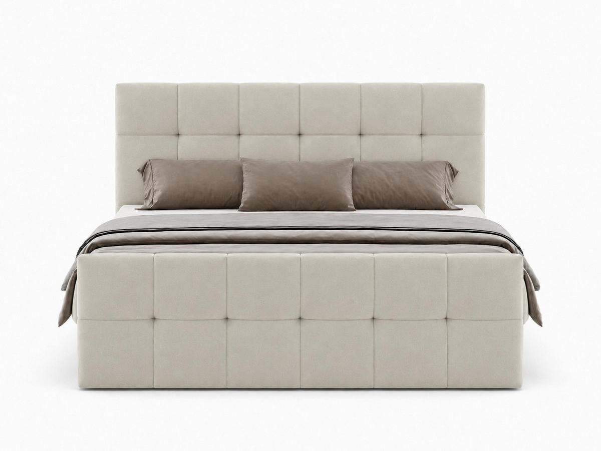 BOXBETT AUREN FRONT 160x200 cm Komplett-Set mit Bonell-Matratze, Topper und Bettkasten, Samt Beige - Beige, Textil (160/200cm) - Luxkor24