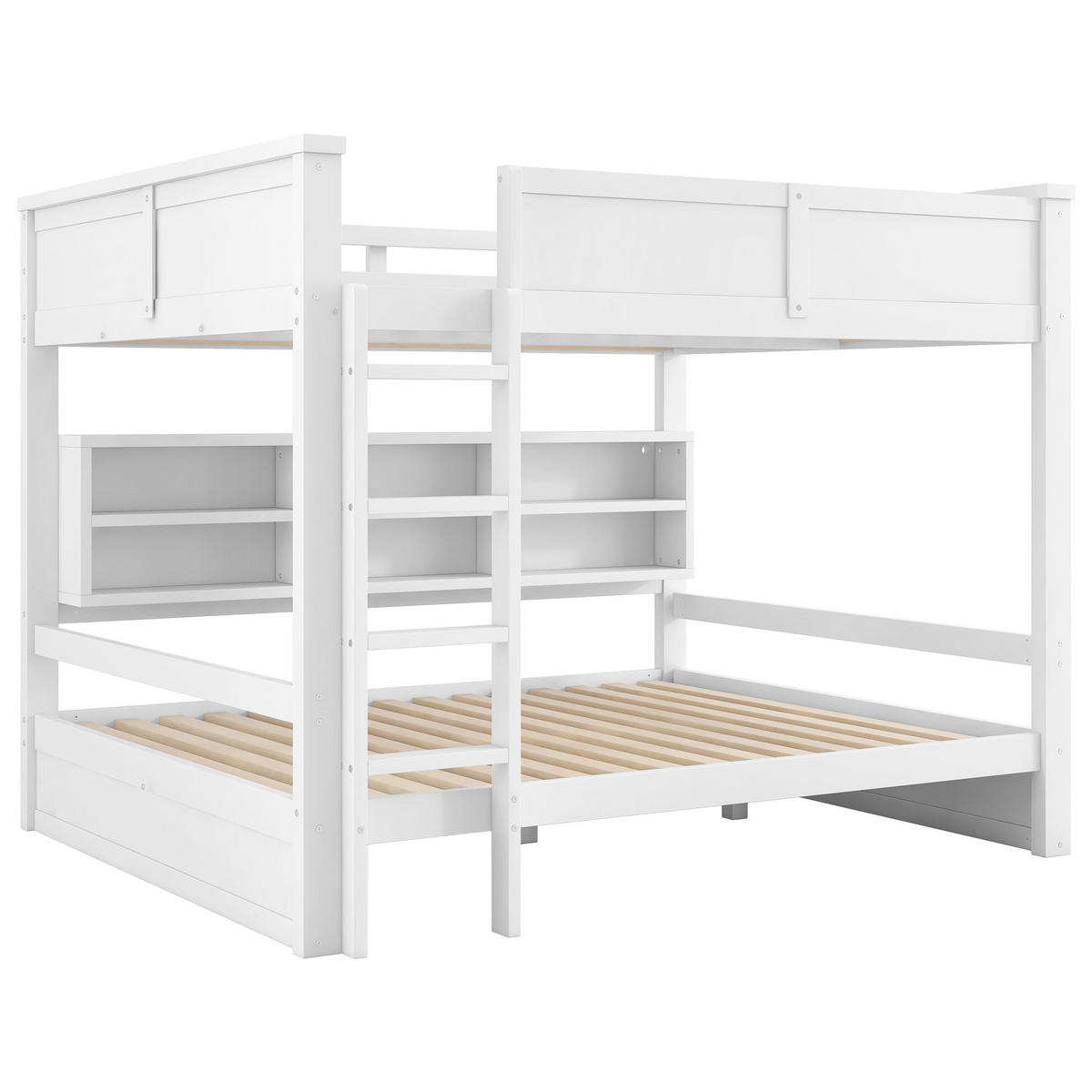 ETAGENBETT 160x200 cm aus Kiefernholz & MDF mit Stauraumschränken und LED, weiß - Weiß, Holzwerkstoff (160/200cm) - Luhomfu