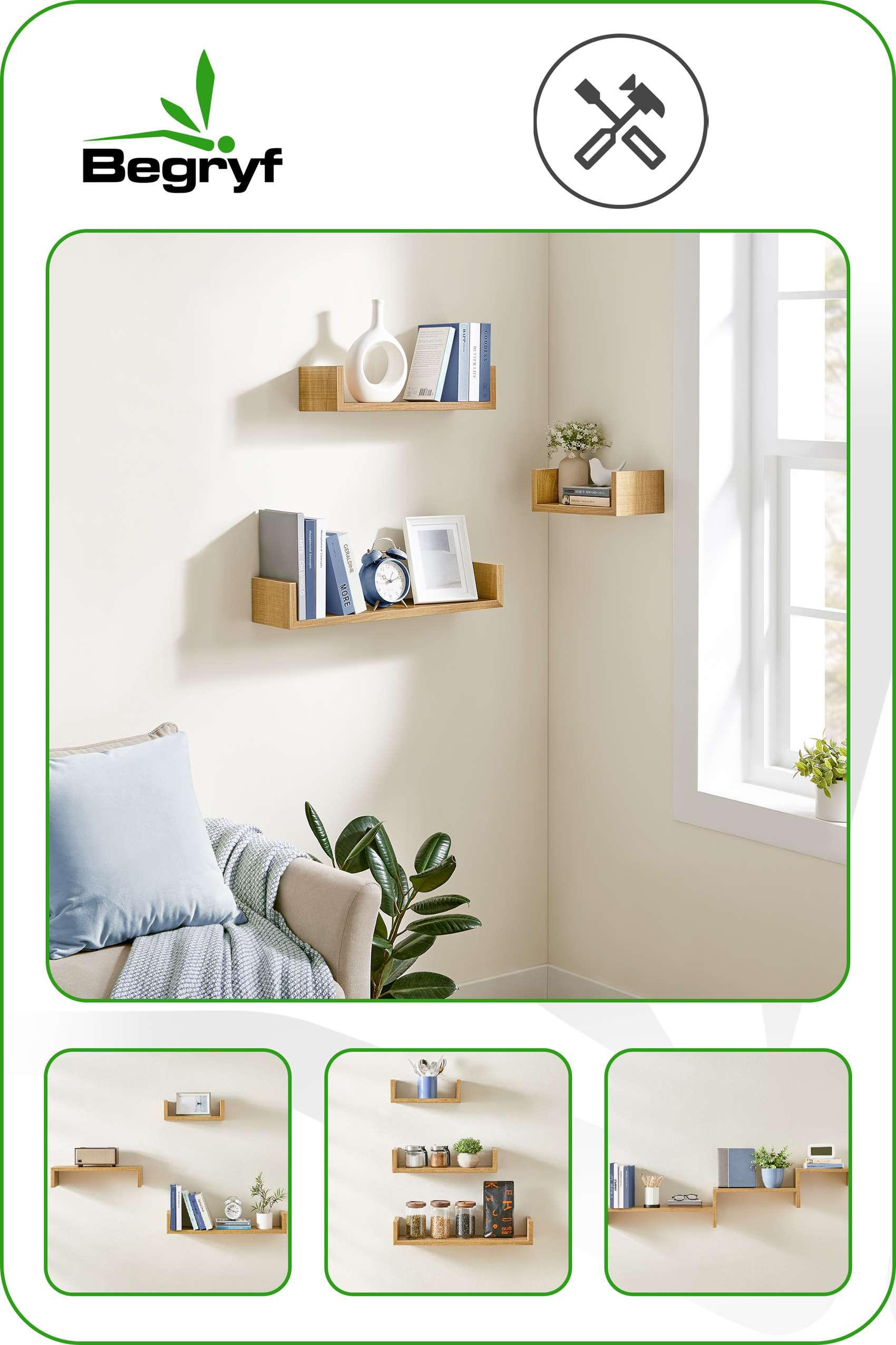 WANDREGAL Holzoptik Honigbraun 3er-Set U-Form 30/45/60x15x10 cm - Honig, Holzwerkstoff (15/10/60cm) - Begryf