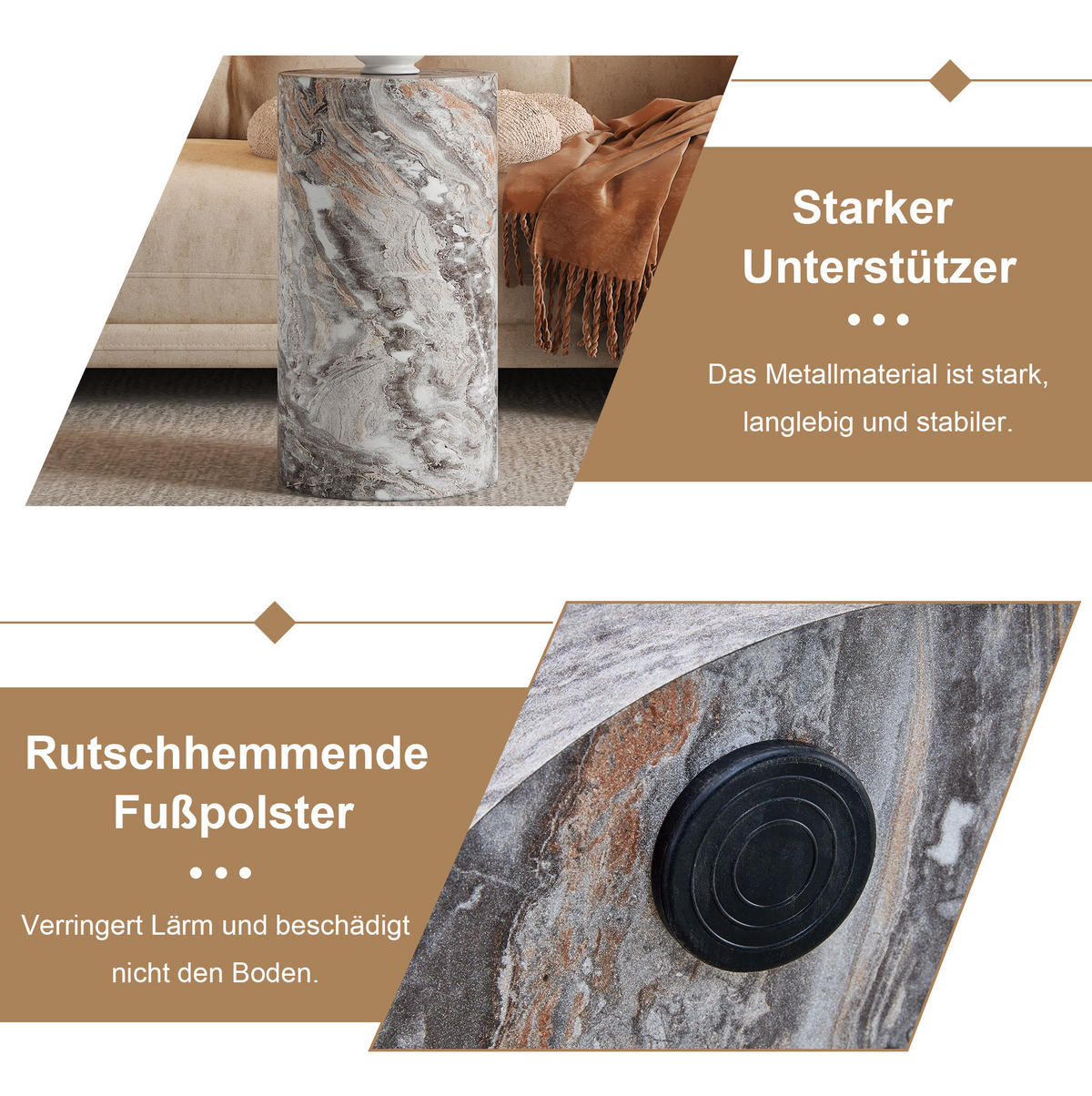 BEISTELLTISCH 30/30/55 cm aus MDF mit runder Tischplatte in Marmoroptik und wasserabweisender Oberfläche, Grau - Grau, Holzwerkstoff (30/30/55cm) - Redom