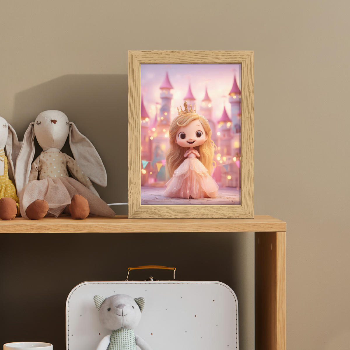 NACHTTISCHLAMPE Prinzessin - Rosa - Schloss 15x20 cm - Rosa, Holzwerkstoff (8/15/20cm)