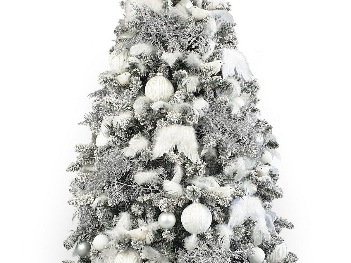 LAALU CHRISTBAUMKUGEL-SET 120 Stück in Luxusbox SCHNEEKÖNIGIN für Weihnachtsbäume 240-270 cm - Silberfarben/Weiß, Glas/Kunststoff (55/50/75cm) - LAALU