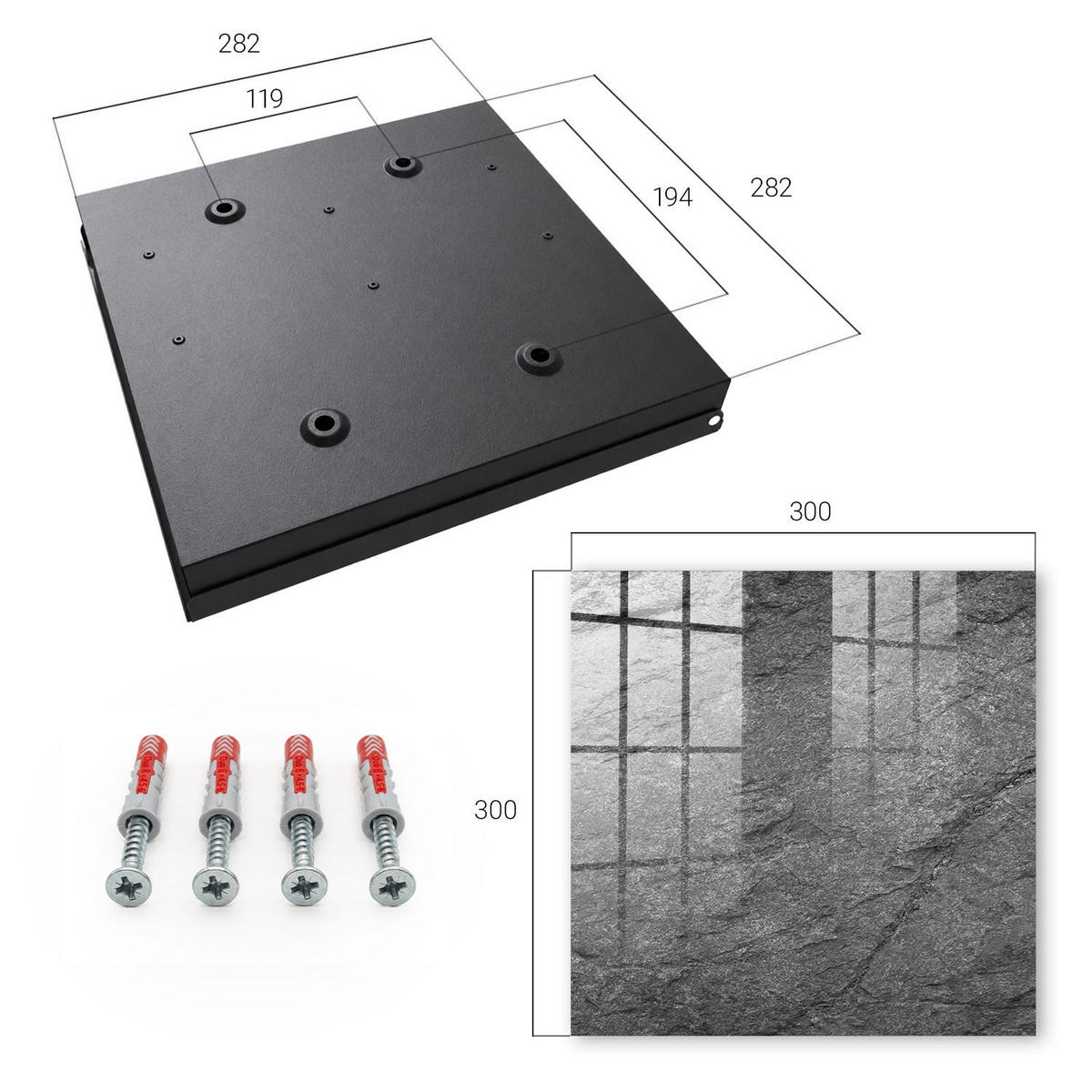SCHLÜSSELBOX Schwarz 30x30 cm- Türöffnung nach rechts - Grauer Stein - Grau, Metall (30/30/5cm) - TULUP