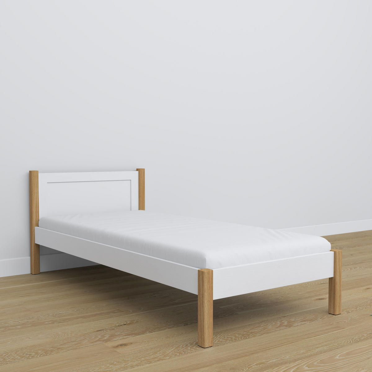 BETT N02 Weiß / Eiche Natur 120/200 - Eiche Artisan/Weiß, Naturmaterialien/Holz (120/200cm) - N-Wood