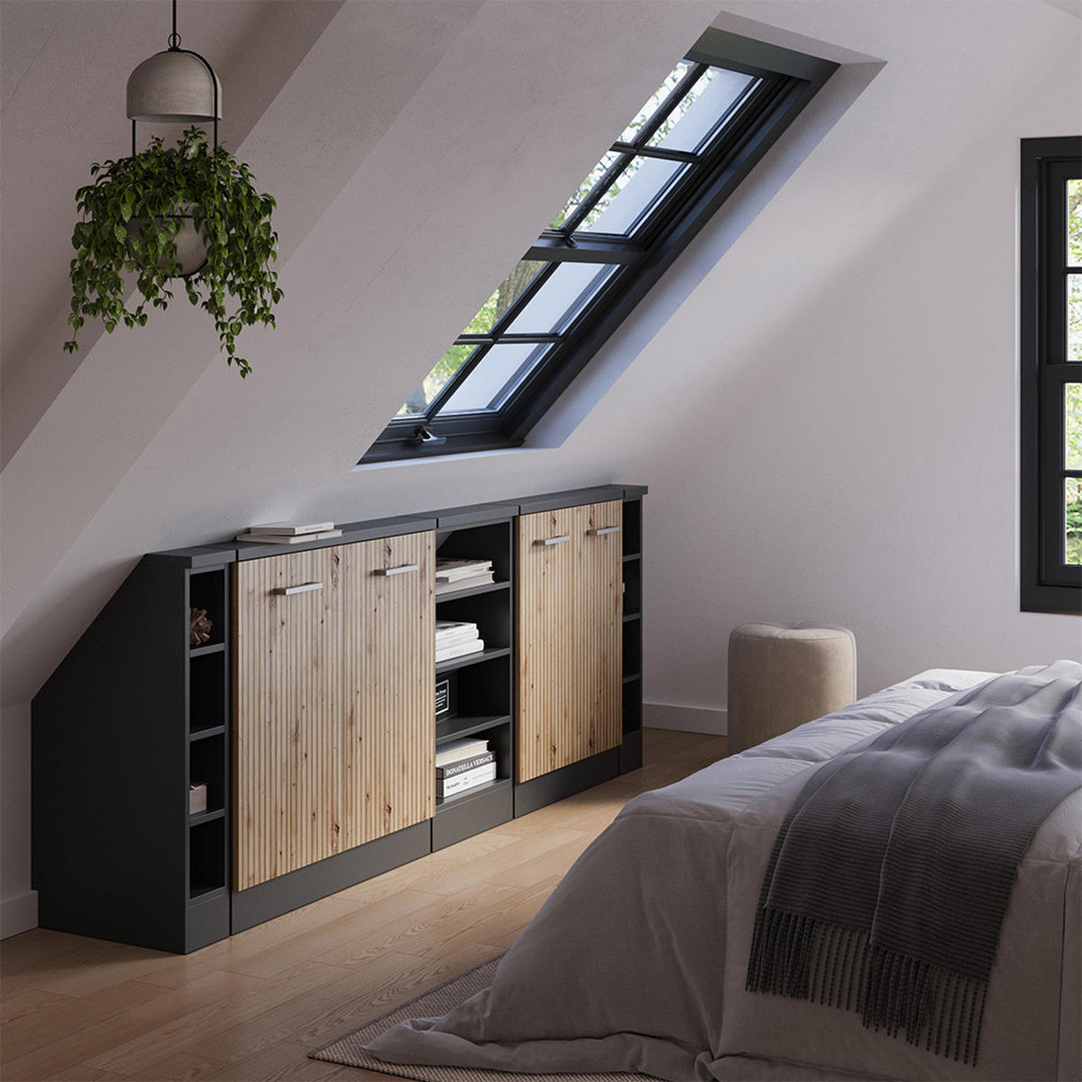 KUCHYŇSKÁ SKŘÍŇKA POD ŠIKMOU STŘECHU R-Line Dub Artisan/antracit - antracitová/dub artisan, kompozitní dřevo (210/81.6/46cm) - Vicco