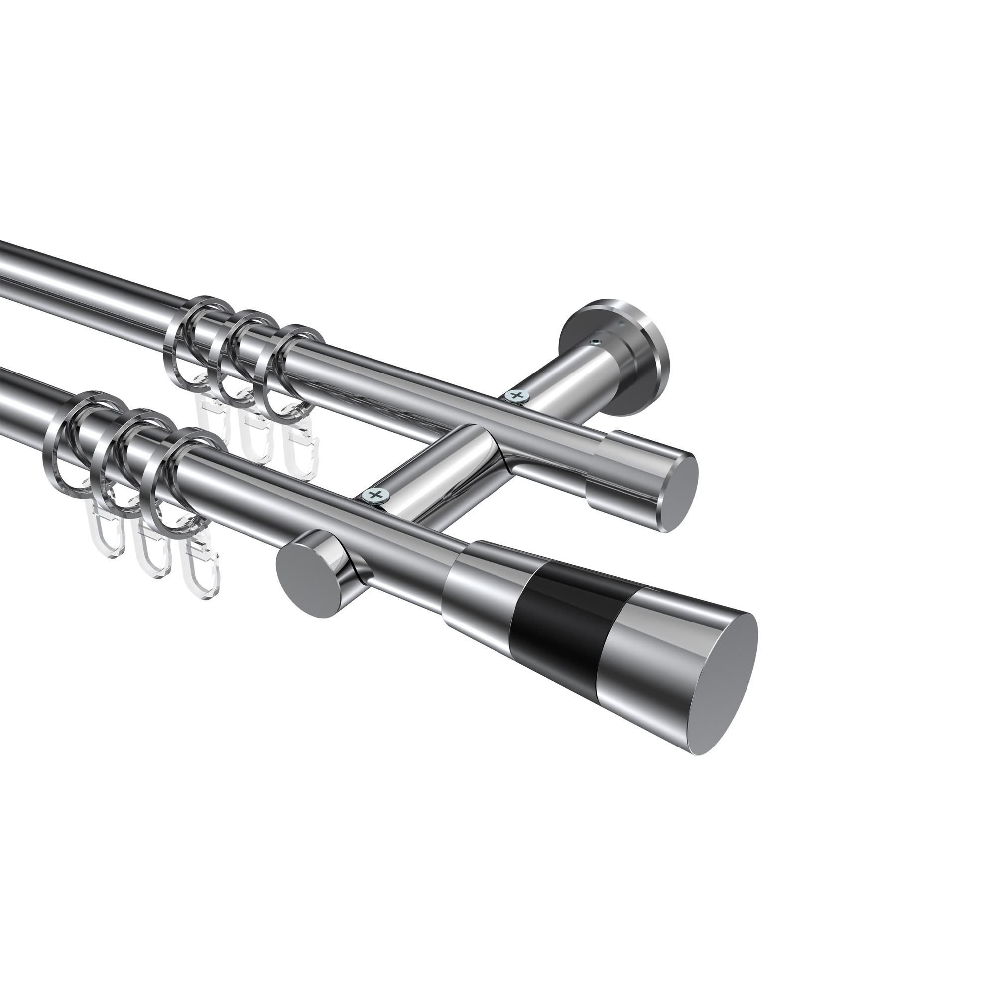 GARDINENSTANGEN-SET Platon Tanara 100 cm, 2-läufig, 20 mm Ø Chrom - Chromfarben/Schwarz, Metall (100cm) - INTERDECO