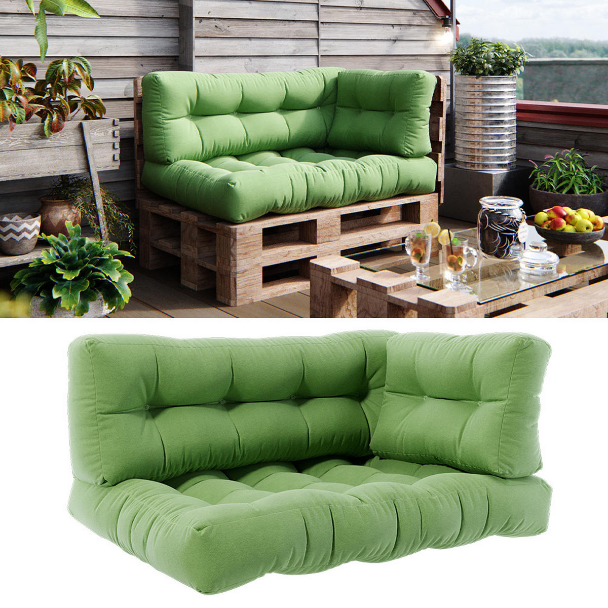 PALETTENKISSEN SET Flocken Grün 120 x 80 cm 3 Teile - Grün, Textil (120/80/15cm) - Vicco