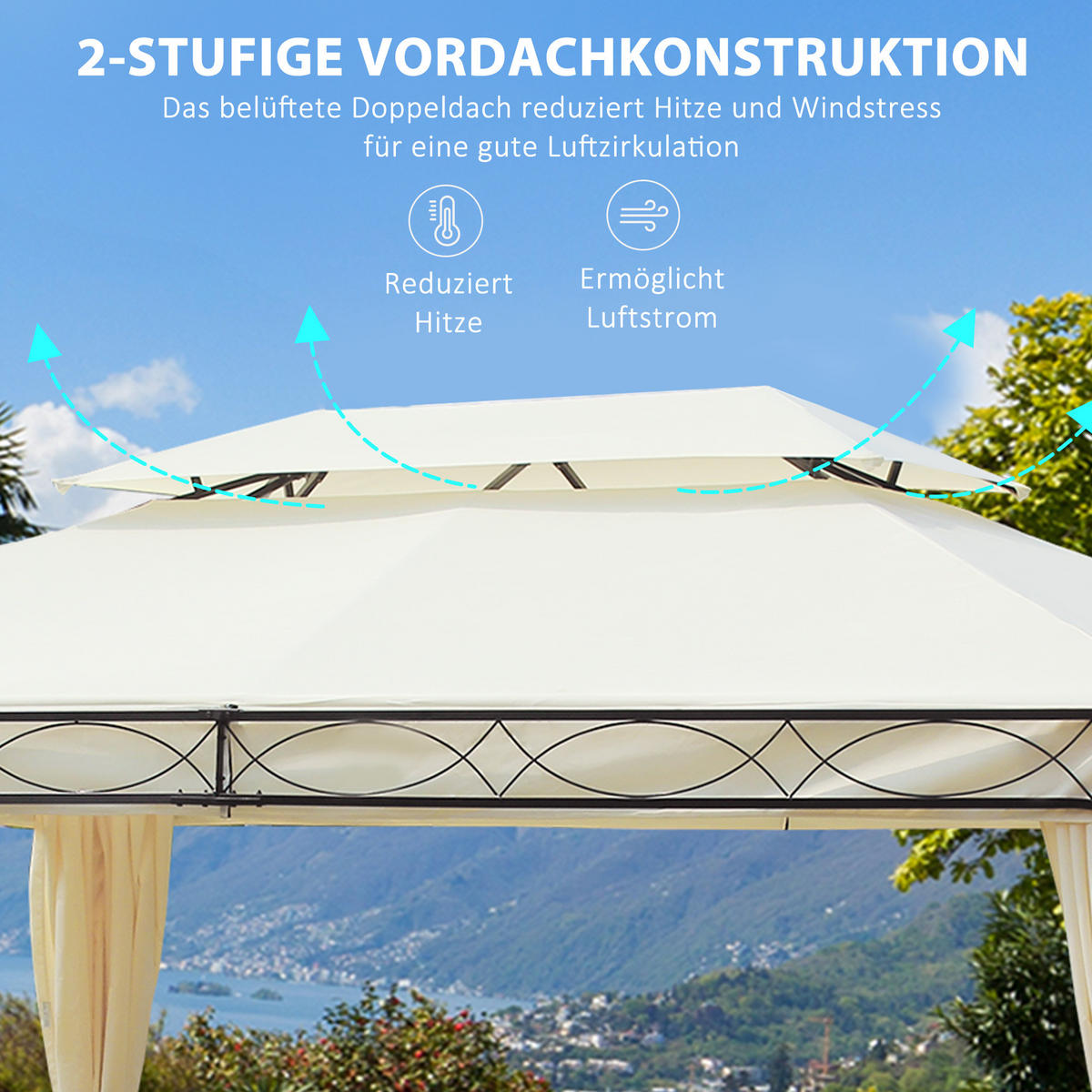 PAVILLON Gartenpavillon Fest Partyzelt Doppeldach Gartenzelt 3x4m Creme - Creme, Metall (400/280/300cm) - Outsunny