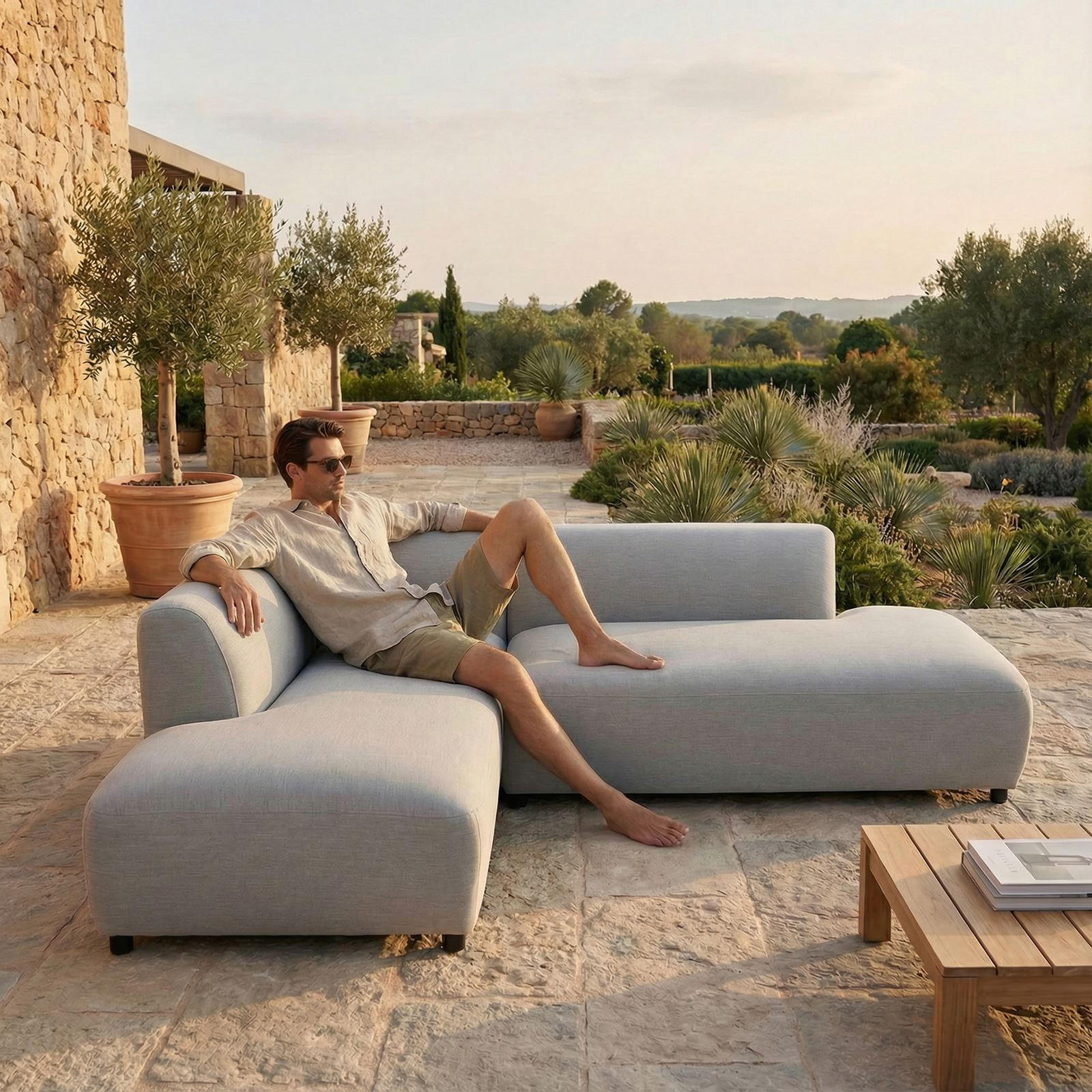 GARTENSOFA CALABRIA - Hellgrau, Kunststoff (251/74/193cm) - IDIMEX