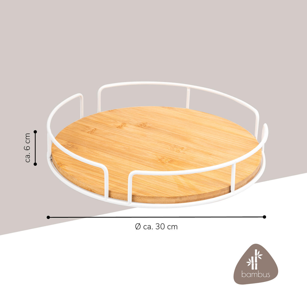 DREHTELLER Bambus/Metall weiß - Weiß, Metall (30/6/30cm) - eluno