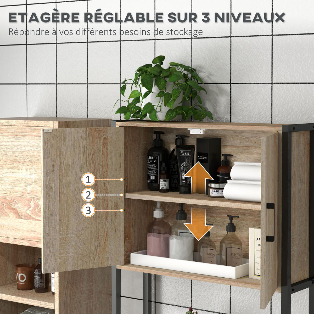 BADEZIMMERREGAL DE-15877 industrieller Stil Eichenoptik - Naturfarben, Holzwerkstoff (19/178/64cm) - ComfortXL