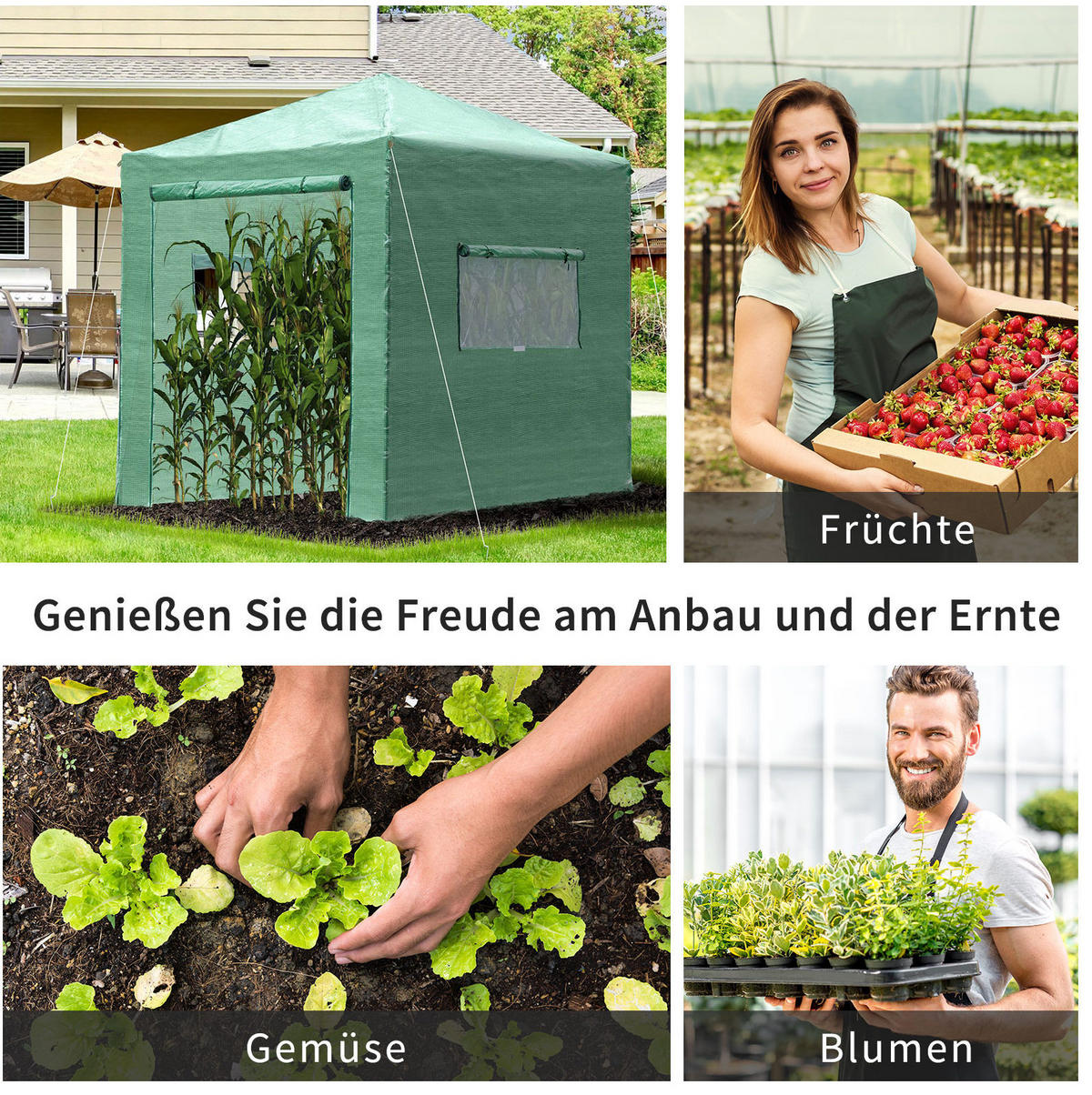 GEWÄCHSHAUS aus Stahl 238x178x240 cm in Grün mit faltbarem Design - Grün, Metall (178/240/238cm) - Modfu