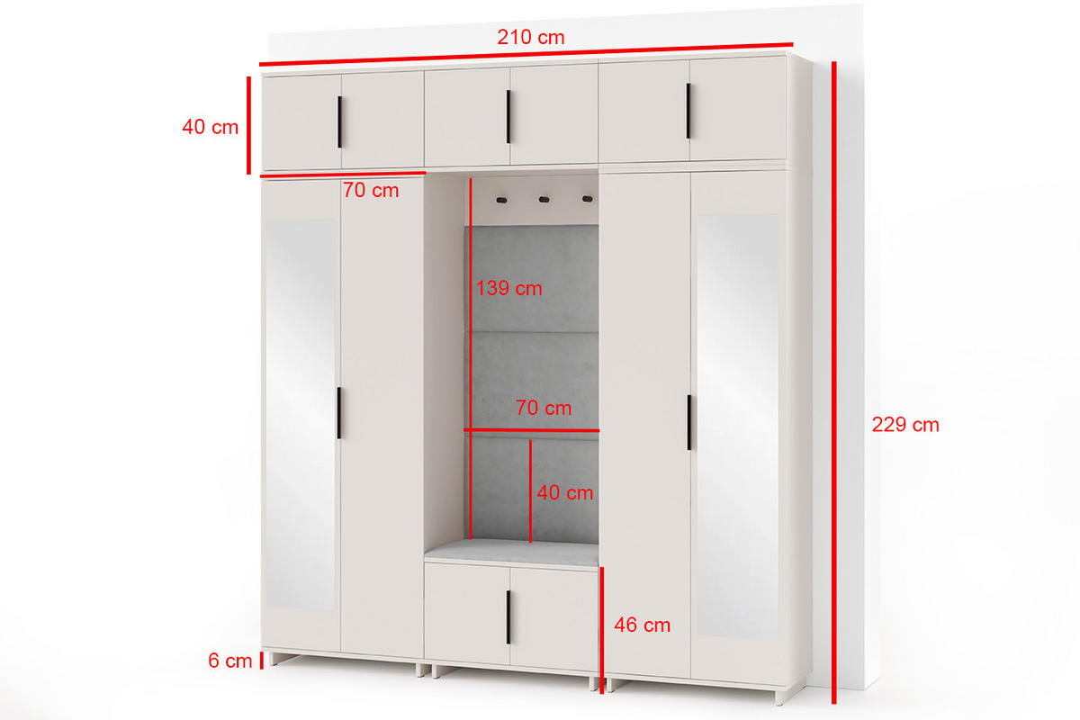 GARDEROBE Napoli 2 Kleiderschrank mit Polsterpaneelen Beige - Beige, Holzwerkstoff (210/229/40cm) - Jerpax