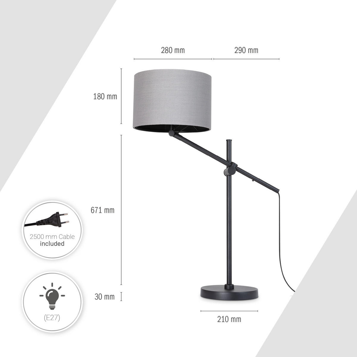 TISCHLAMPE Tom - Schwarz, Metall (57/28/78.1cm) - Paco Home