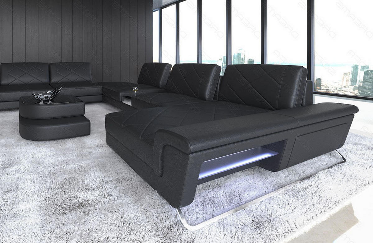 WOHNLANDSCHAFT Bari XXL - Schwarz, Leder (456/89/329cm) - Sofa Dreams