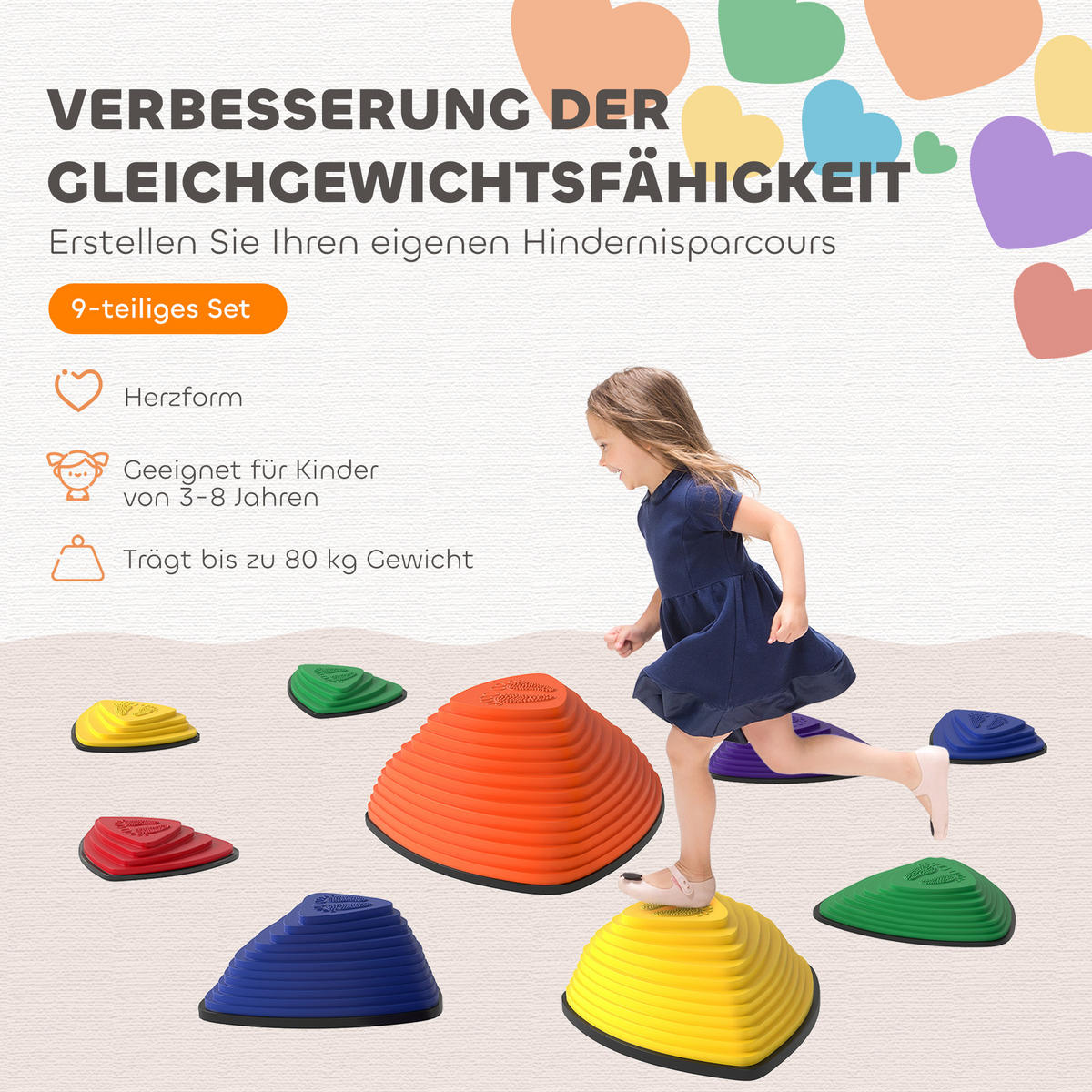 BALANCIERSTEINE 9 Stück Rutschfeste Stapelsteine für Kinder 3-8 Jahren Bunt - Multicolor, Kunststoff (37.5/16/37.5cm) - AIYAPLAY