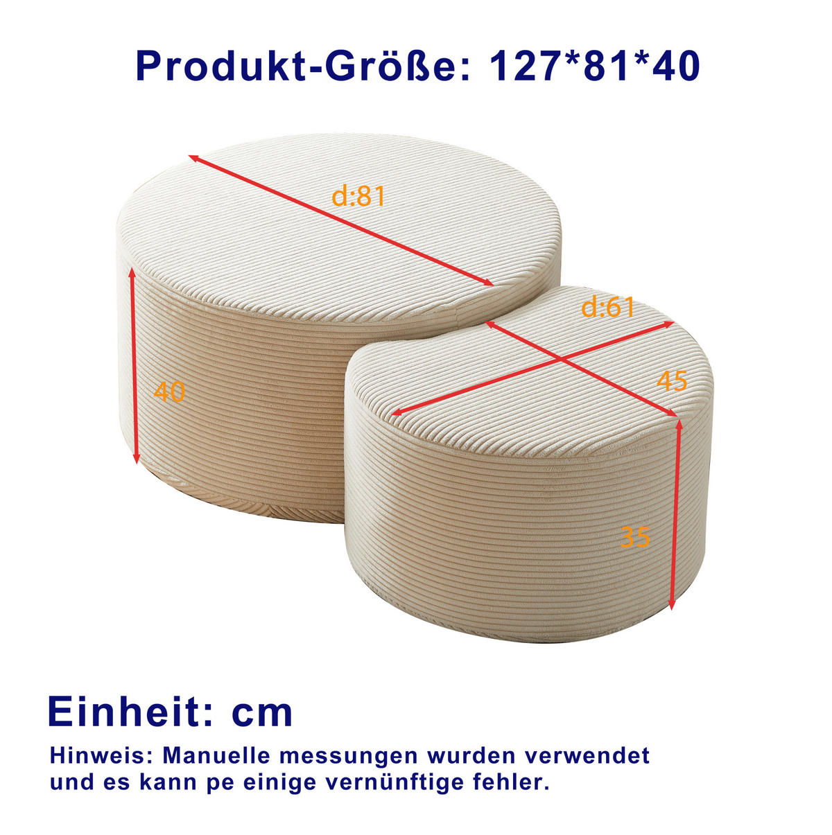 COUCHTISCH 84/28/28 cm aus Stoff in Beige mit Schaumstoffpolsterung - Beige, Textil (126/81/40cm) - OKMYHOME