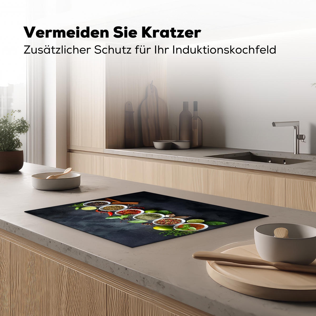 HERDABDECKPLATTE Kräuter - Gewürze - Konkrete Optik - Stilleben Herdabdeckung Induktionsfeld 65x52 cm - Multicolor, Kunststoff (65/52/0.2cm) - MuchoWow