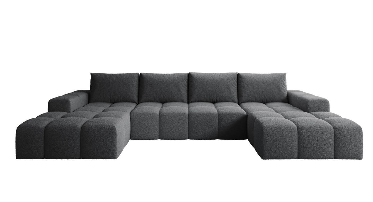 WOHNLANDSCHAFT Cento, Couch U-Form, Teddy-Bouclé, 360x57x180 cm, Schwarz - Schwarz, Holz (360/56/180cm) - PROMETO Möbel